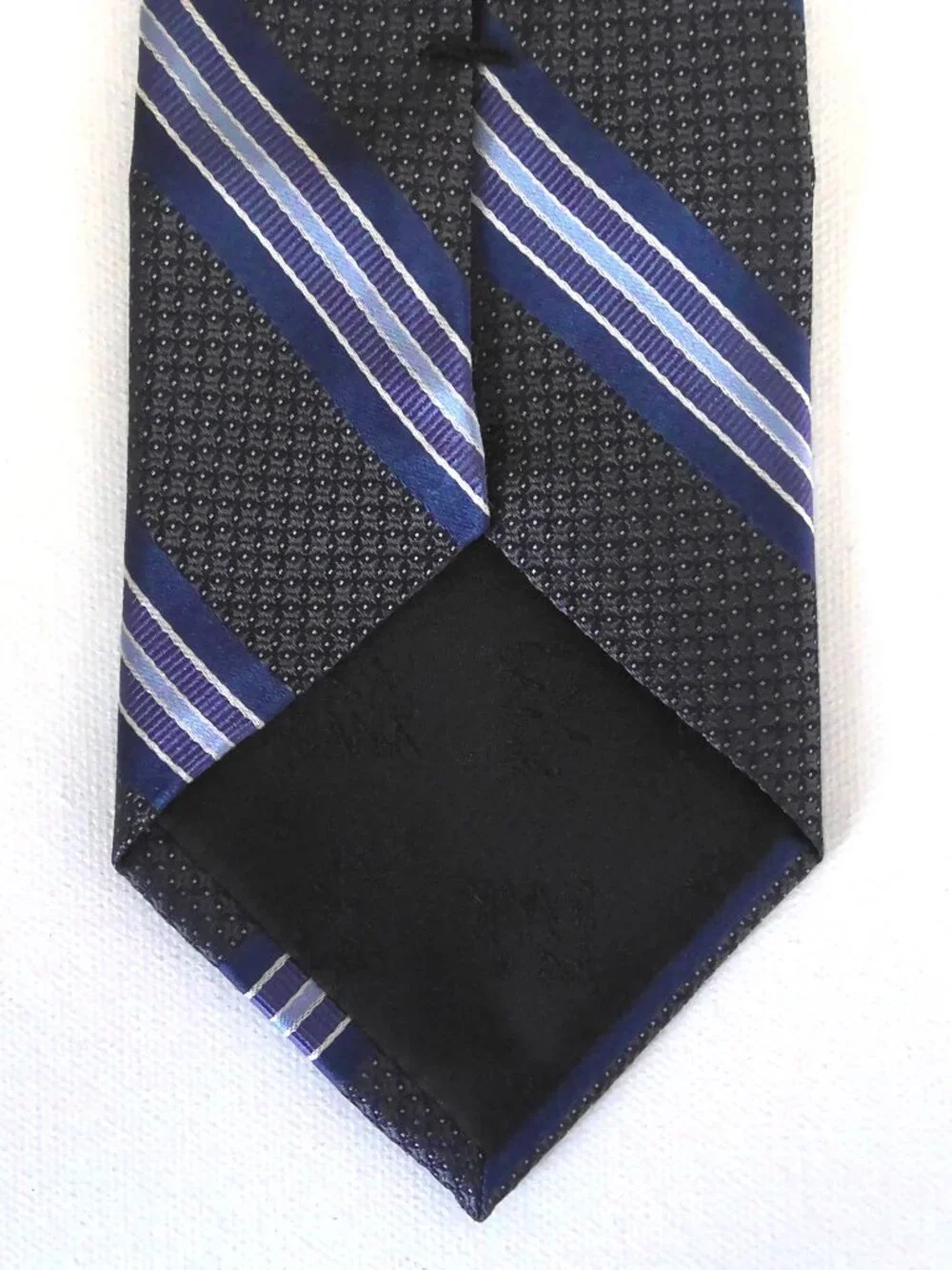 Jos A Bank Traveller Necktie Dark Gray Blue & White Striped 100% Silk Extra Long